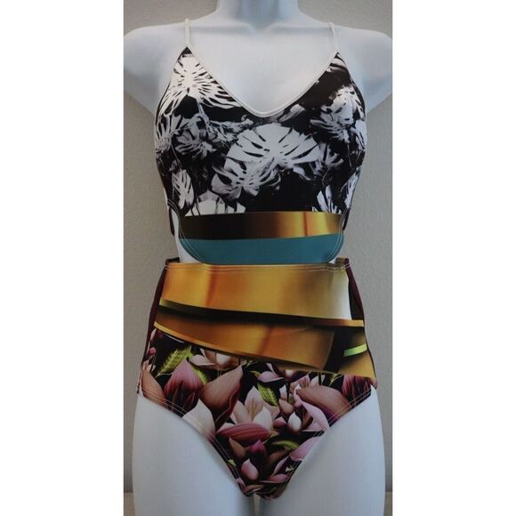 Clover Canyon Women's Sz S Multicolor Floral Side Cutout 1-Pc Bathing Suit $250 - Picture 1 of 5